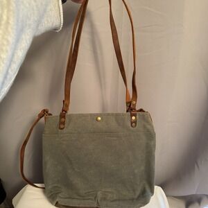 Waxed Canvas Leather Tote Shoulder Crossbody Bag Purse Handbag Blue Gray Brown